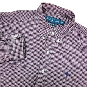 Vintage Ralph Lauren Classic Fit Mens Large Red White Plaid Pony Button Down